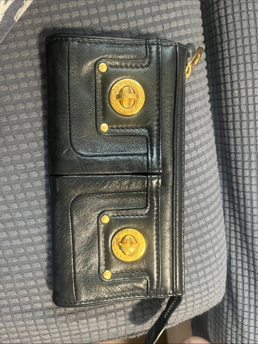 Marc by Jacob’s Marc Black Leather Wristlet Wallet with Gold Hardware